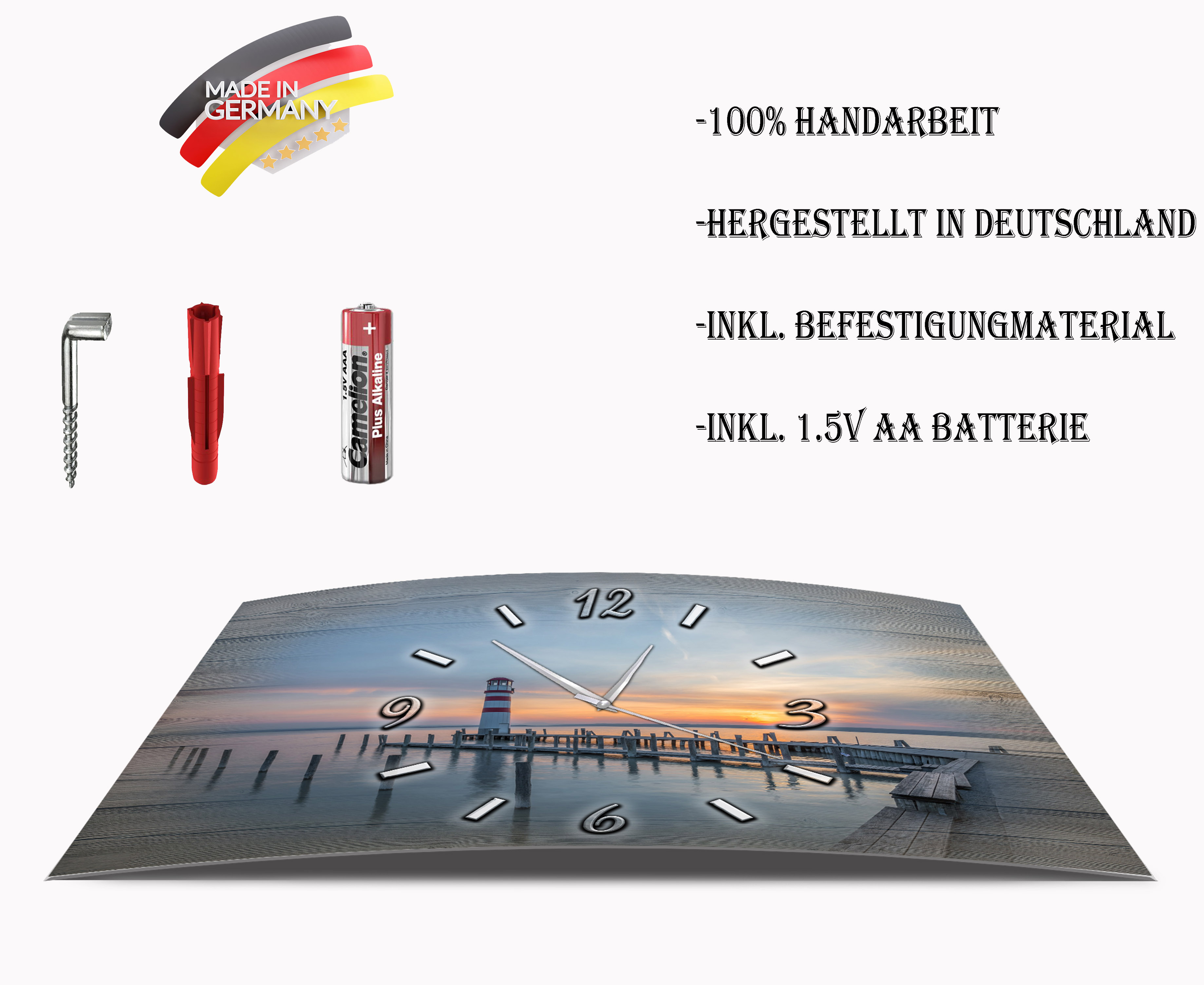 Wanduhr Funk oder Quarzuhr leise tickend Meer Leuchtturm