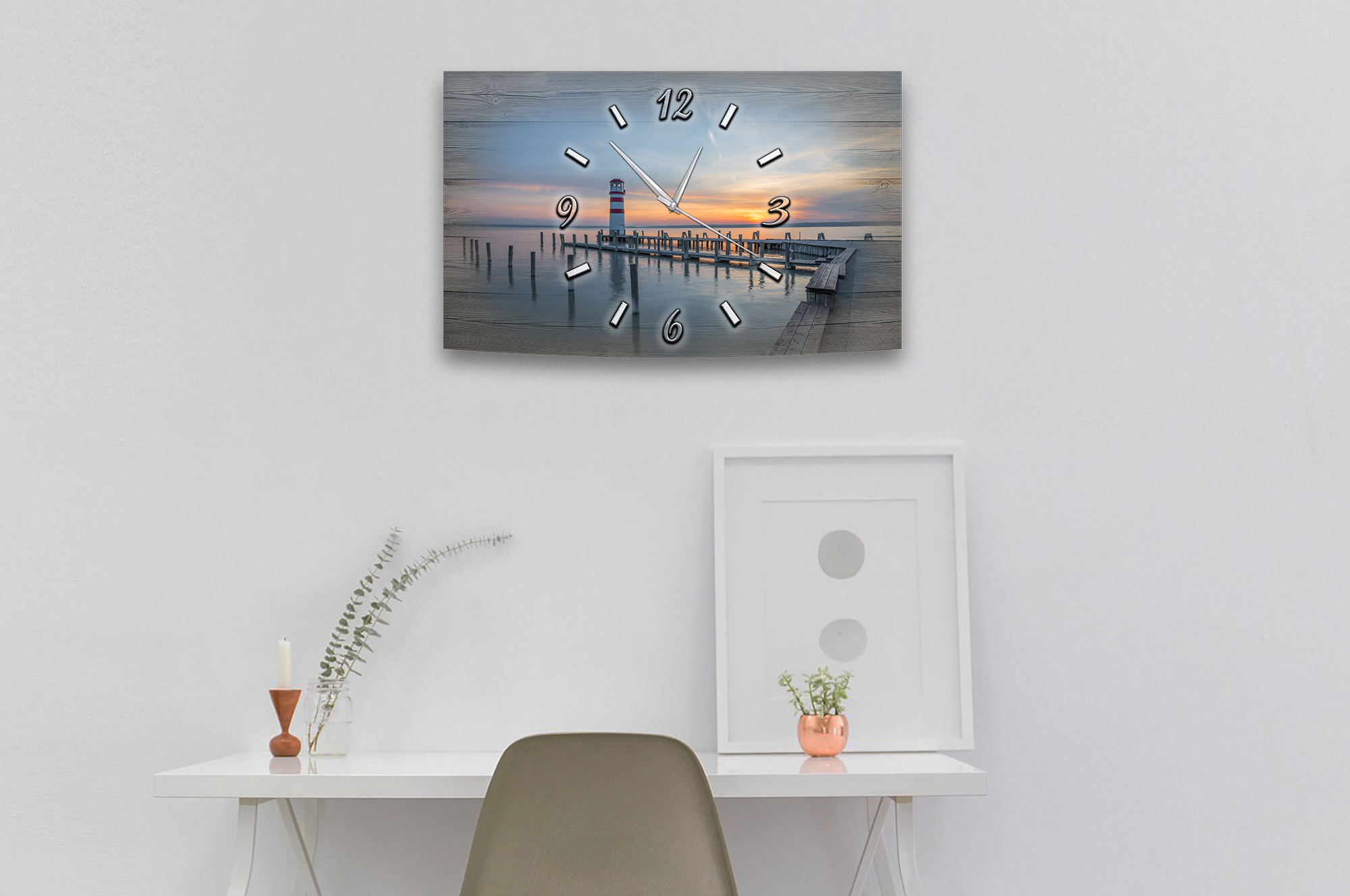 Wanduhr Funk oder Quarzuhr leise tickend Meer Leuchtturm