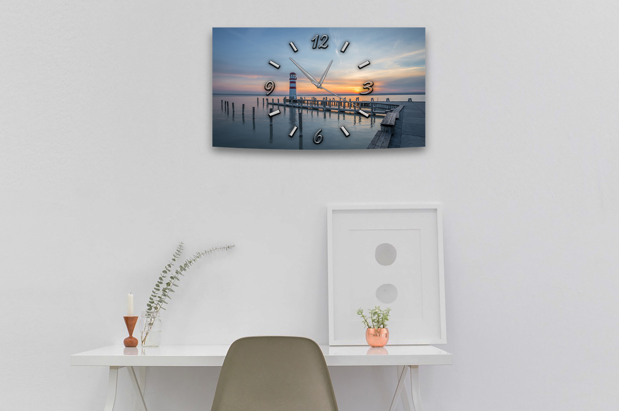 Wanduhr Funk oder Quarzuhr leise tickend Meer Leuchtturm
