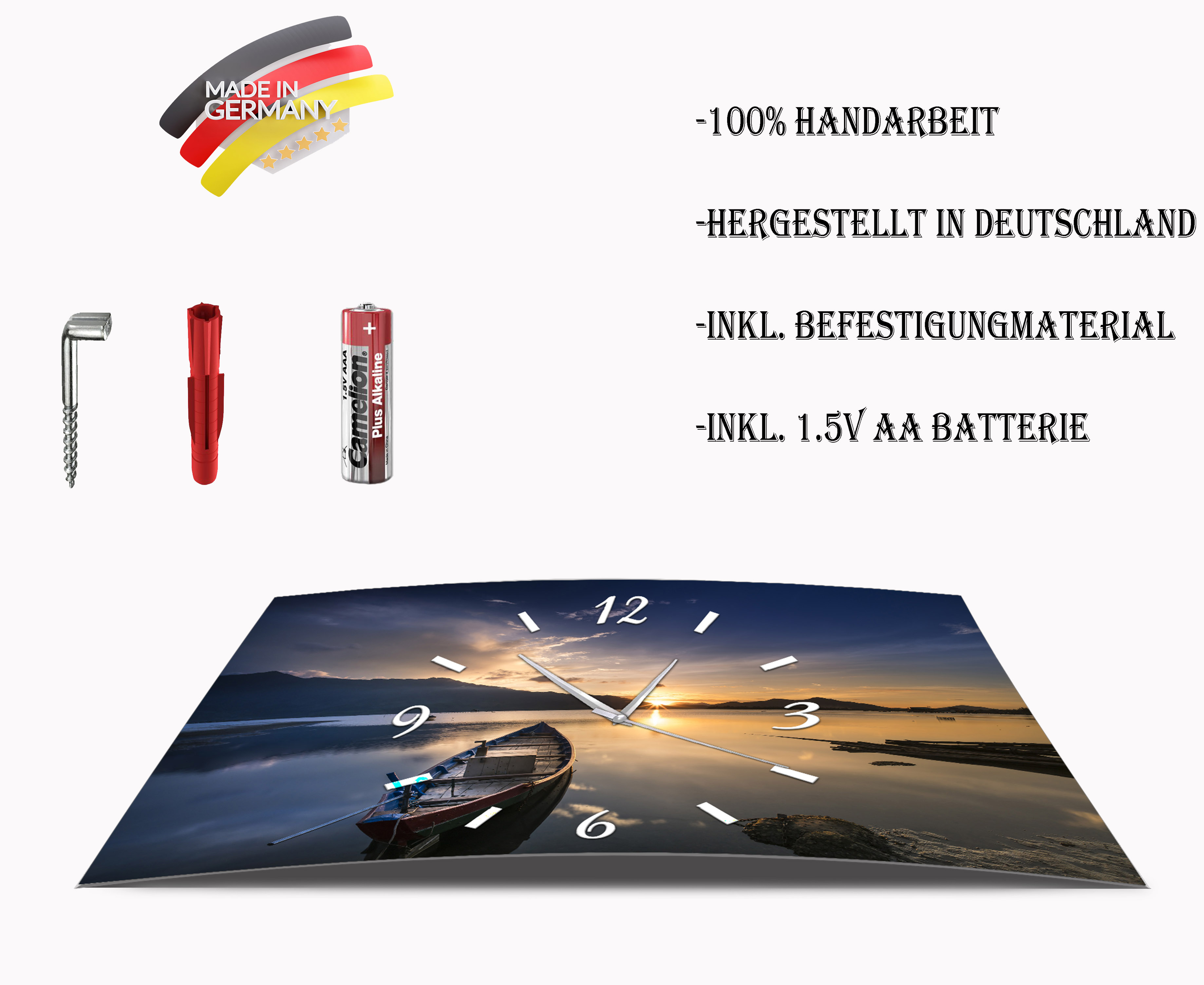 Wanduhr Funk oder Quarzuhr leise tickend Meer Sonnenuntergang