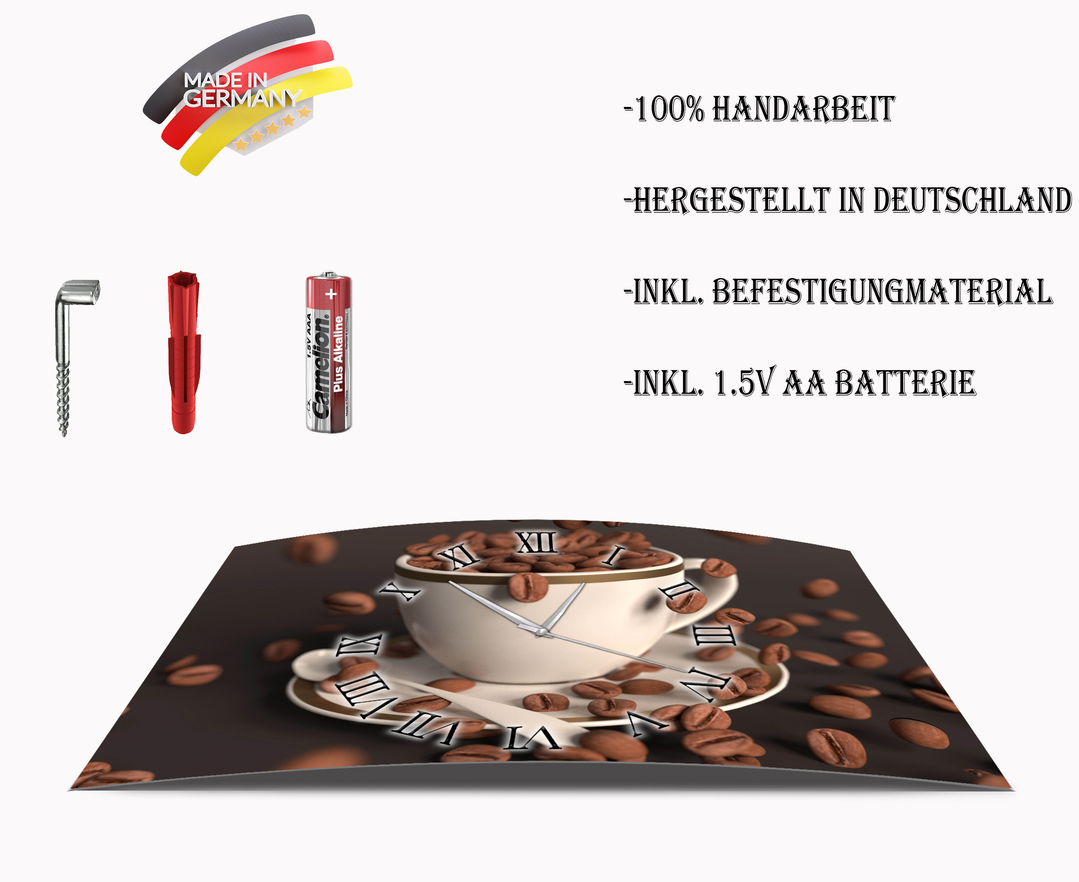 Wanduhr Funk oder Quarzuhr leise tickend Kaffe Genuss