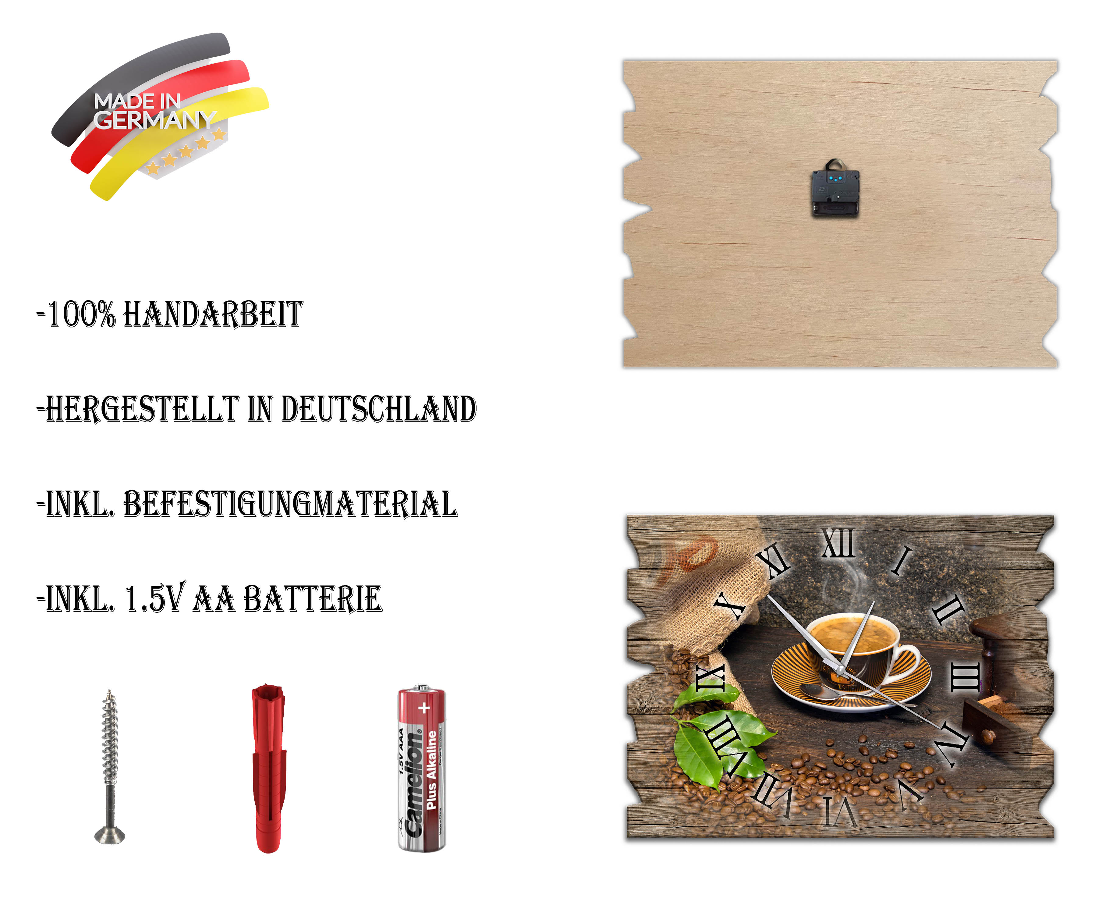 Wanduhr Holzuhr Funkuhr oder Quarzuhr Kaffe