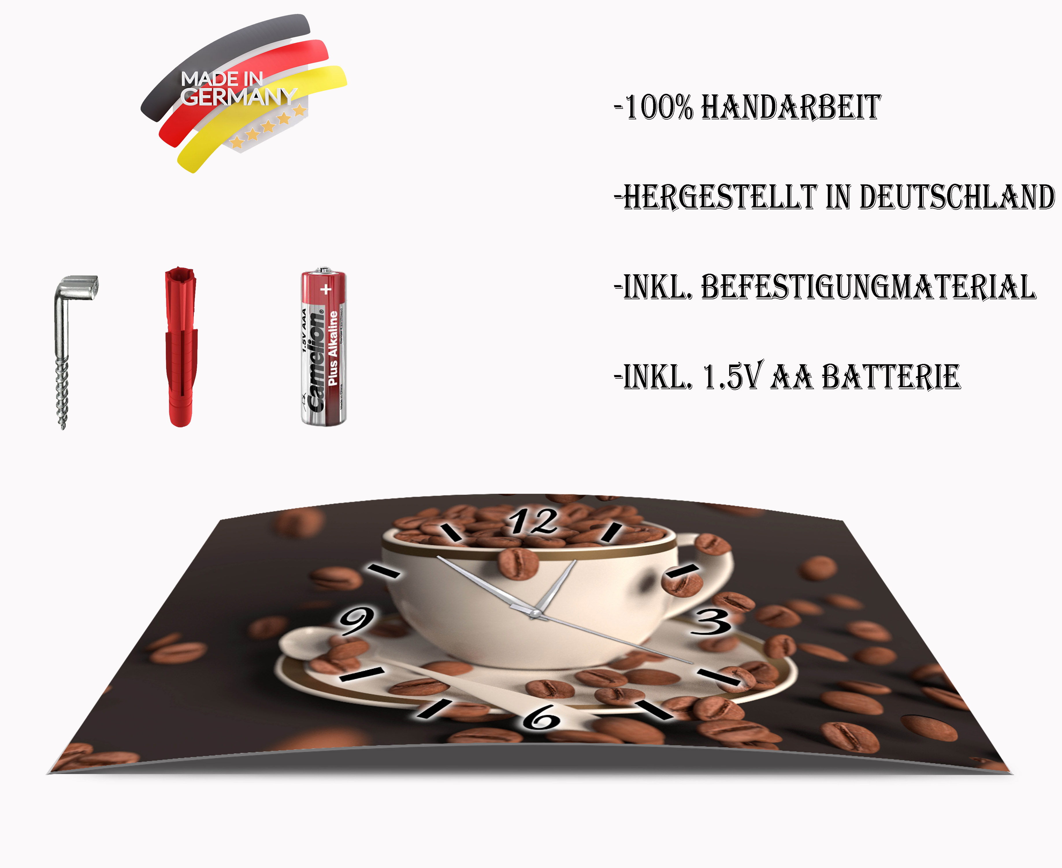 Wanduhr Funk oder Quarzuhr leise tickend Kaffe Genuss