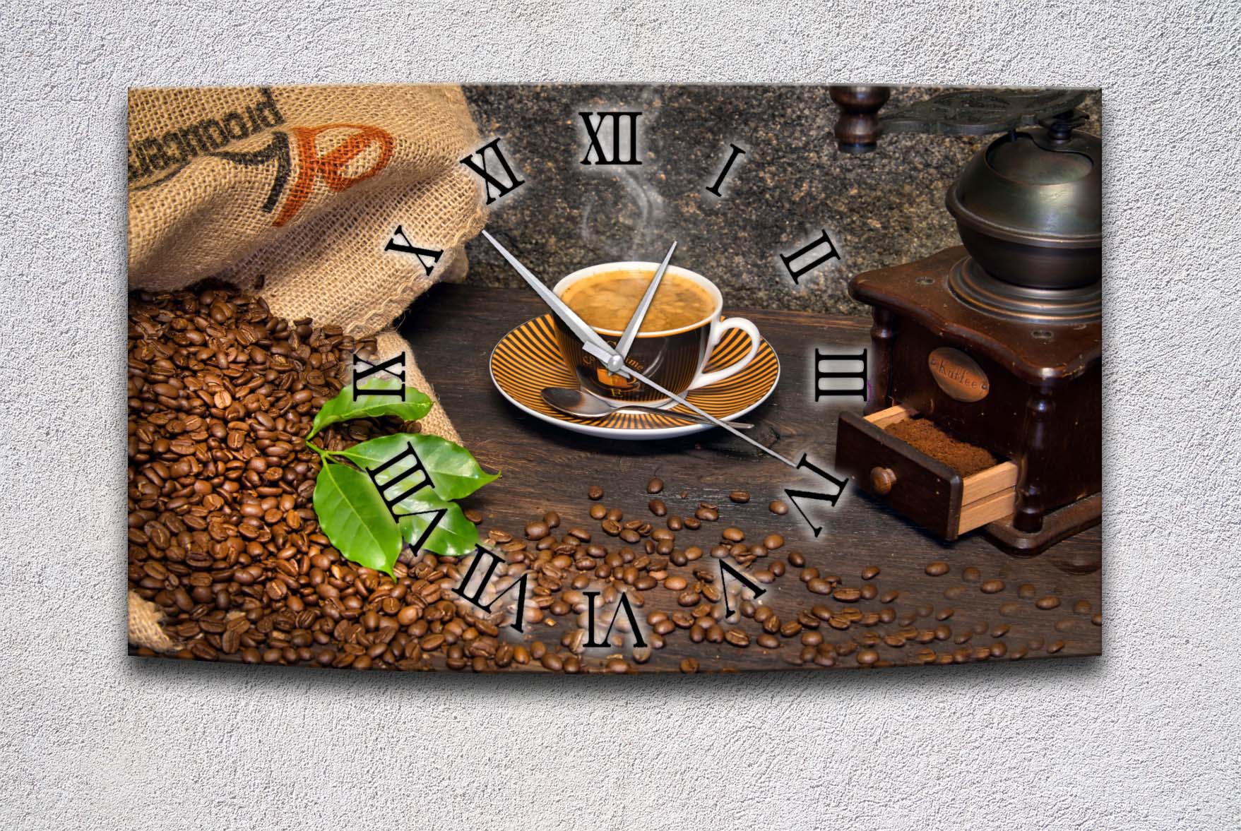 Wanduhr Funk oder Quarzuhr leise tickend Kaffe Genuss