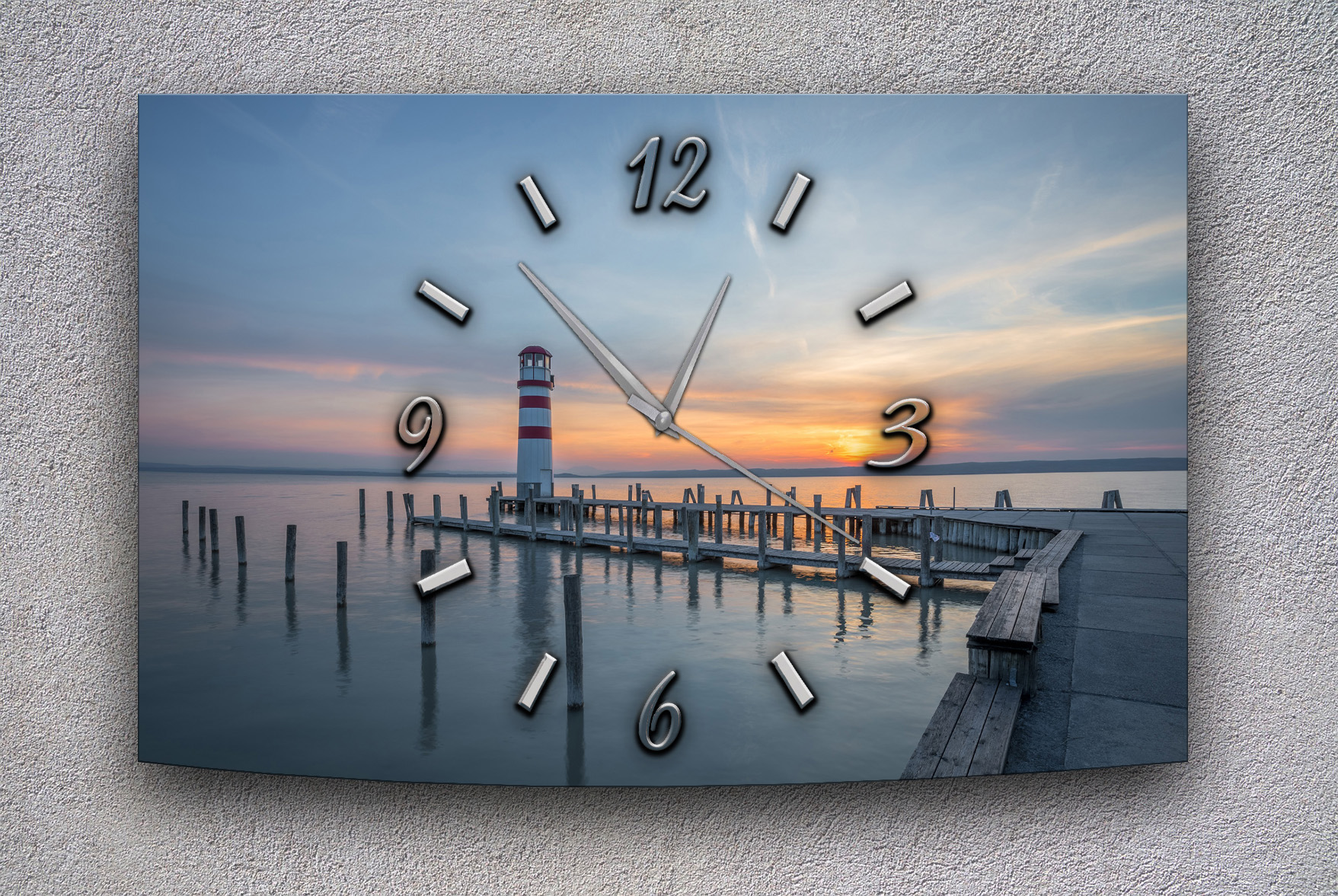 Wanduhr Funk oder Quarzuhr leise tickend Meer Leuchtturm