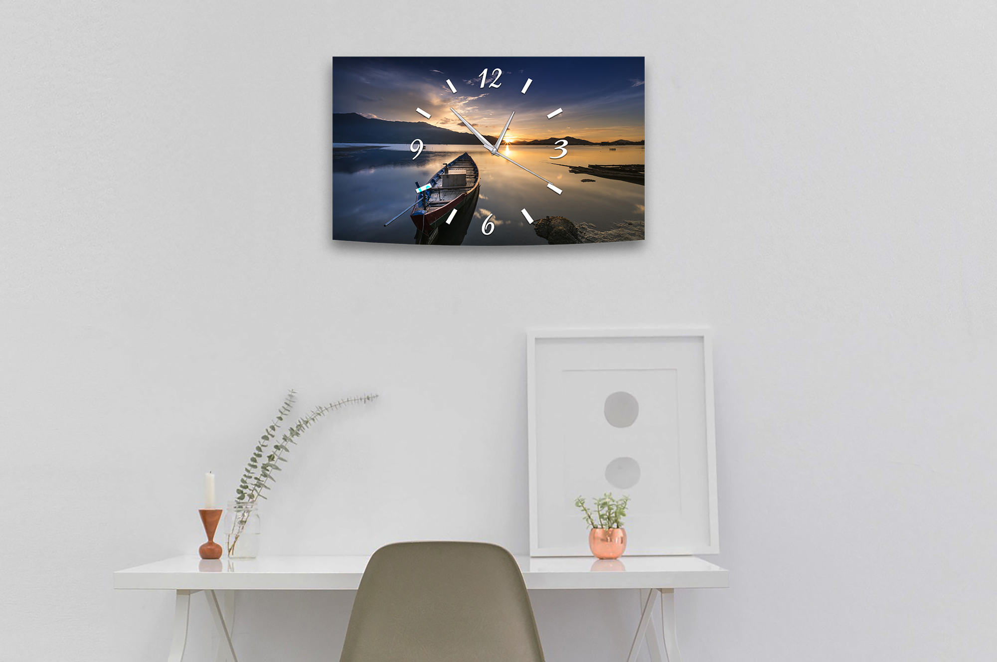 Wanduhr Funk oder Quarzuhr leise tickend Meer Sonnenuntergang