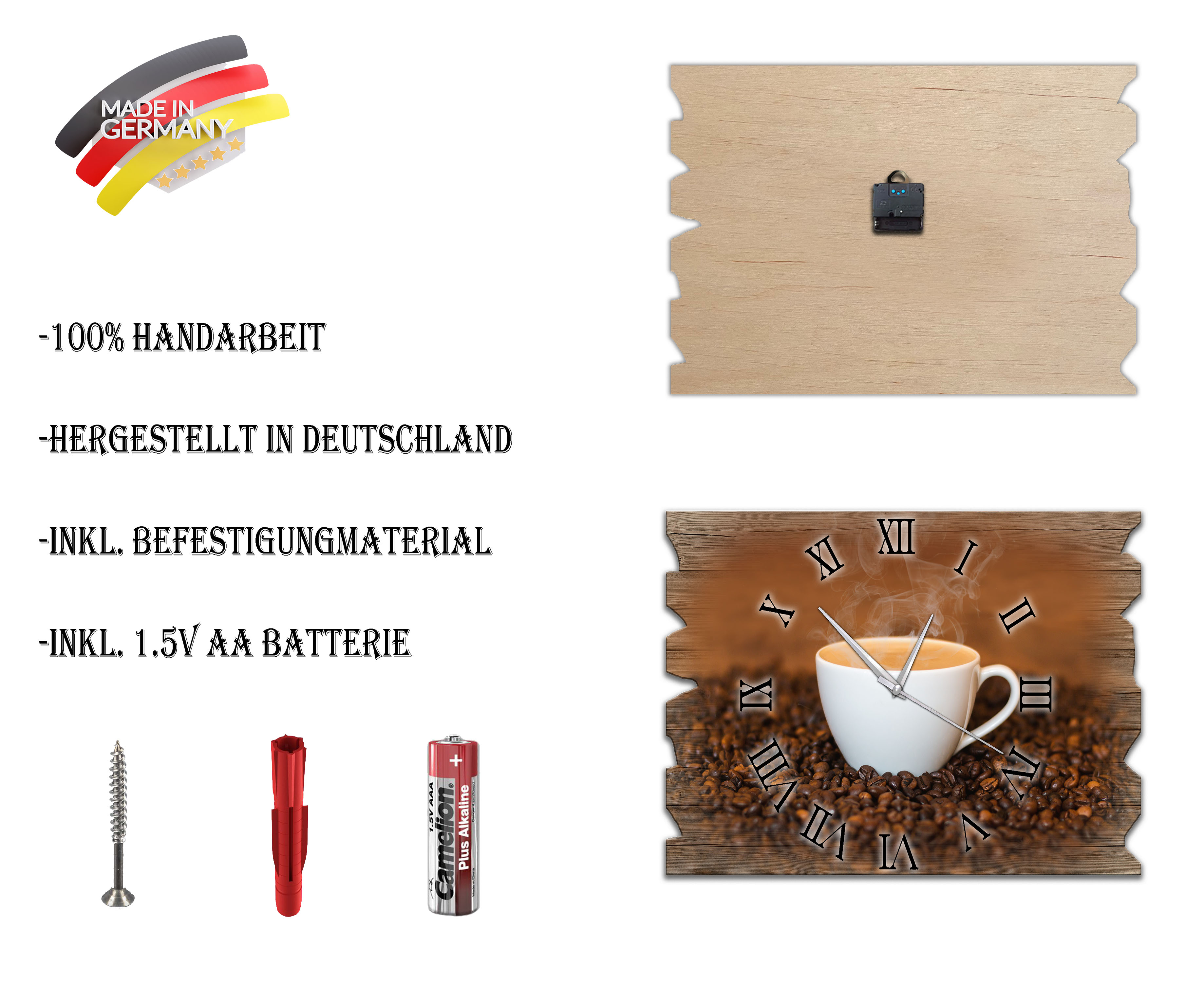Wanduhr Holzuhr Funkuhr oder Quarzuhr Kaffe