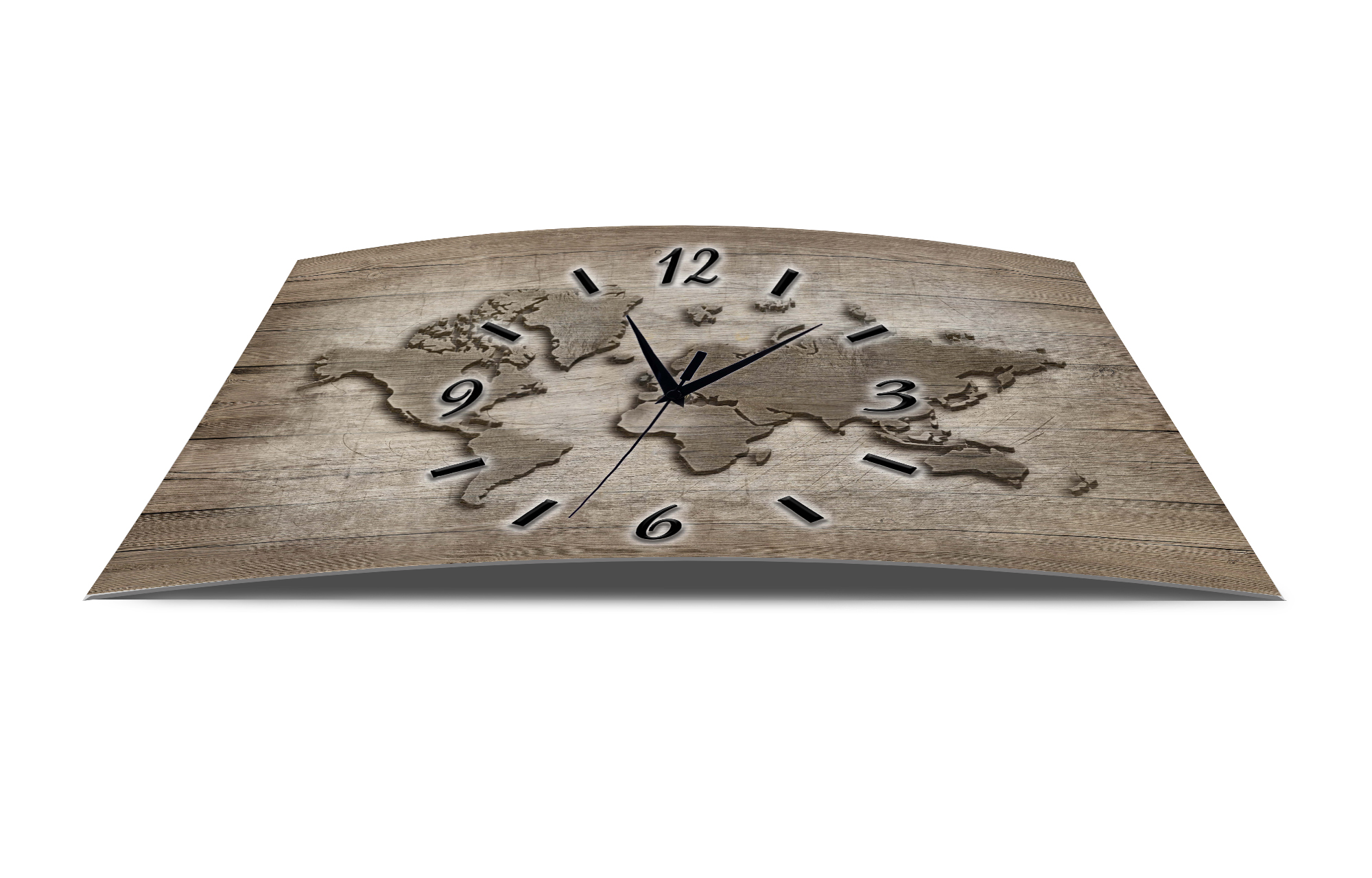 Wanduhr Funk oder Quarzuhr leise tickend  Weltkarte Abstrakt Holzoptik 50x30cm