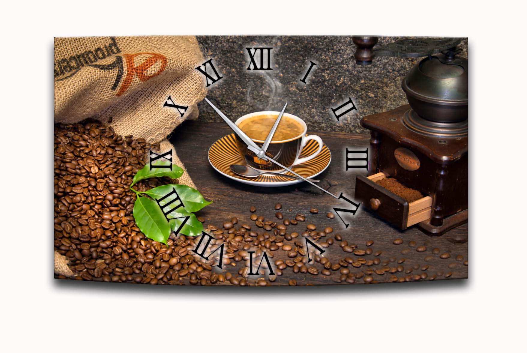 Wanduhr Funk oder Quarzuhr leise tickend Kaffe Genuss