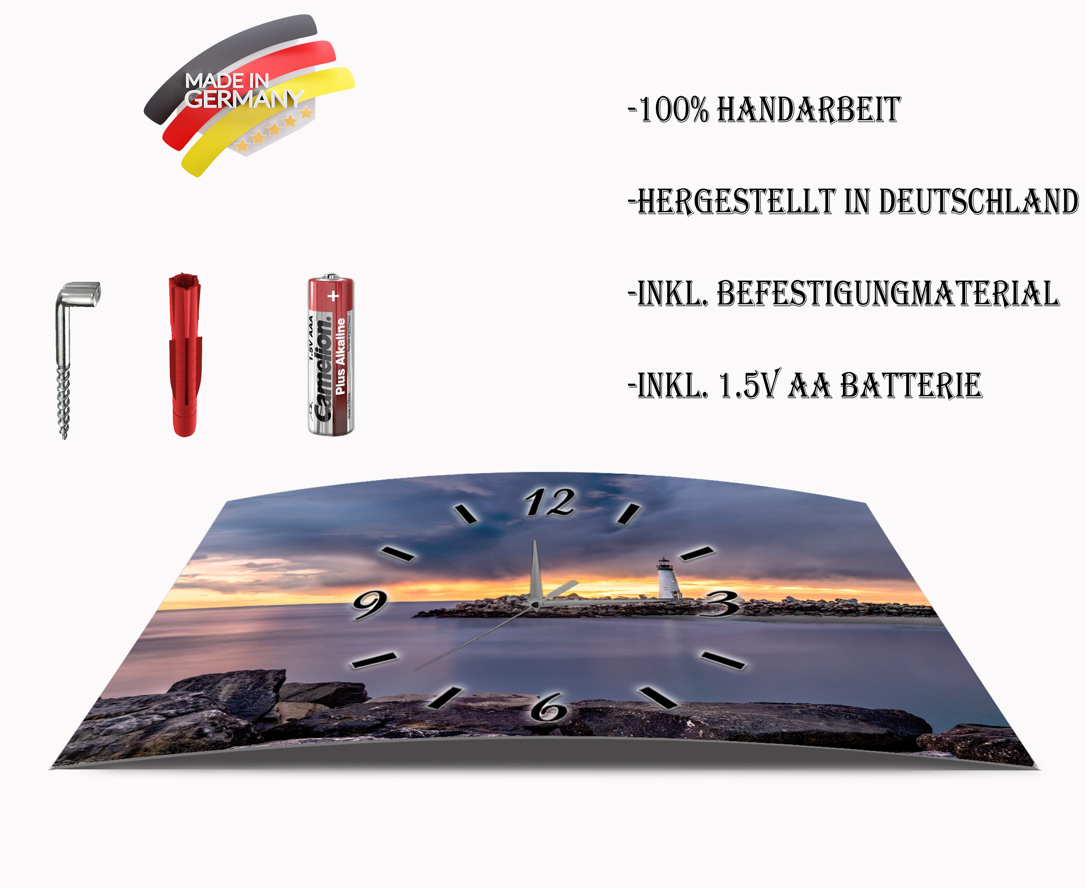 Wanduhr Funk oder Quarzuhr leise tickend Leuchtturm  50x30cm