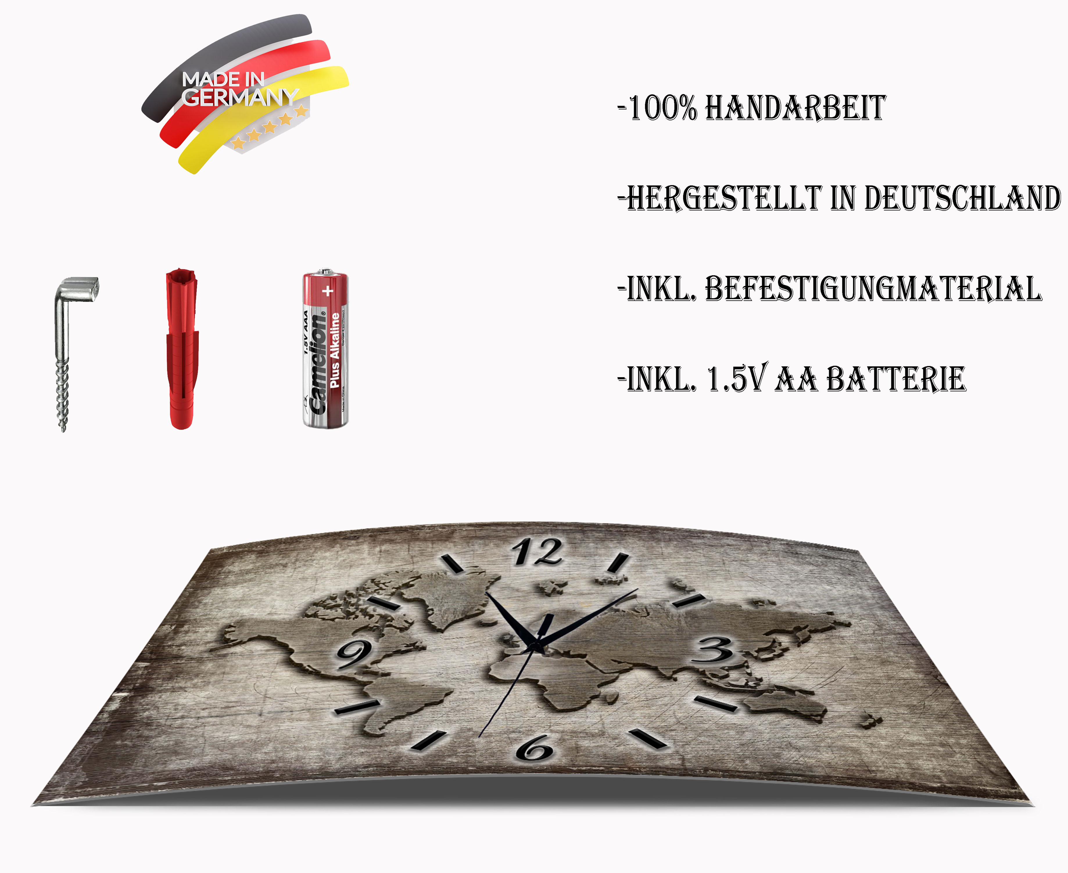 Wanduhr Funk oder Quarzuhr leise tickend  Weltkarte Abstrakt