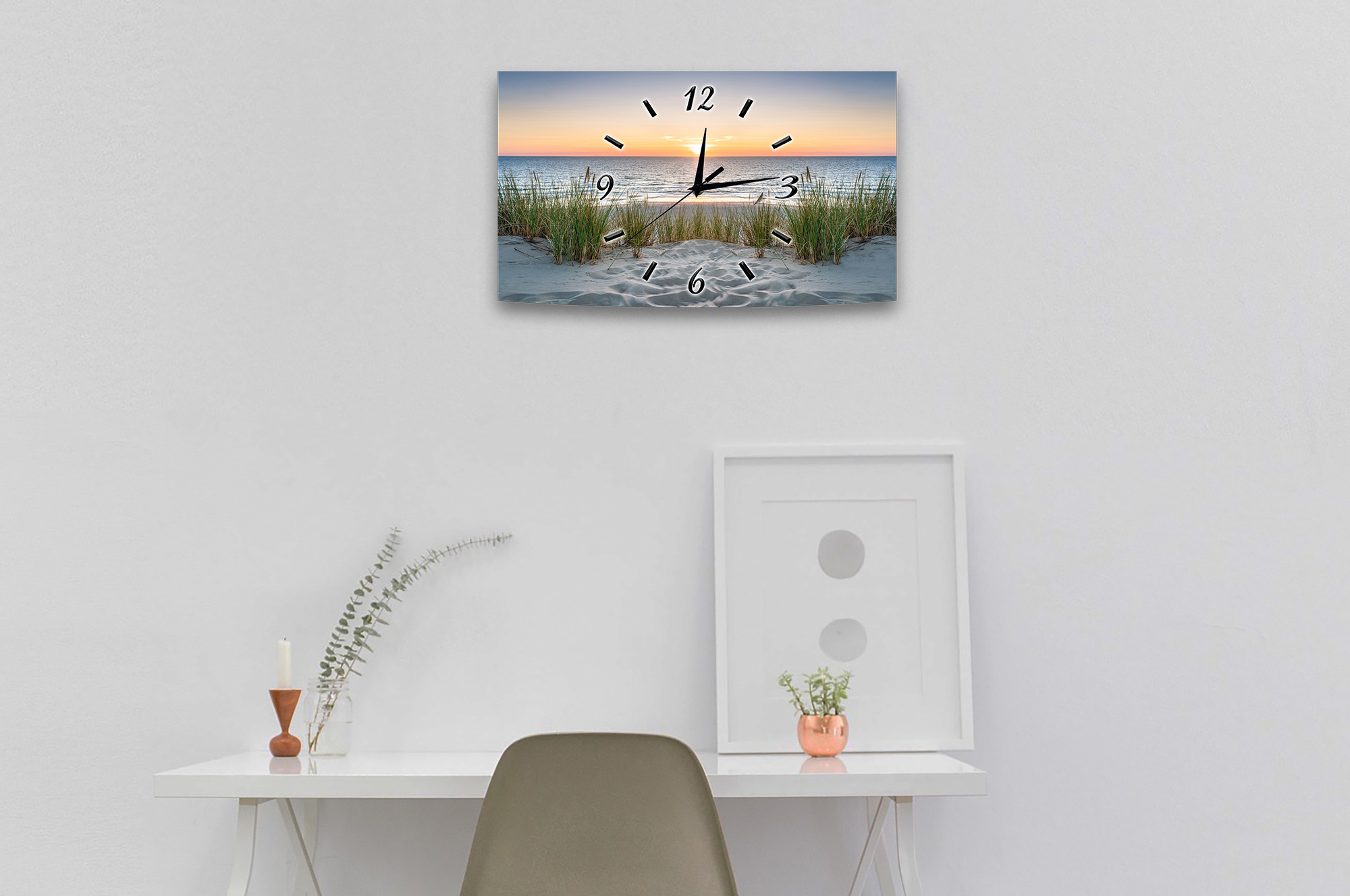 Wanduhr Funk oder Quarzuhr leise tickend Strand Meer Nordsee  50x30cm