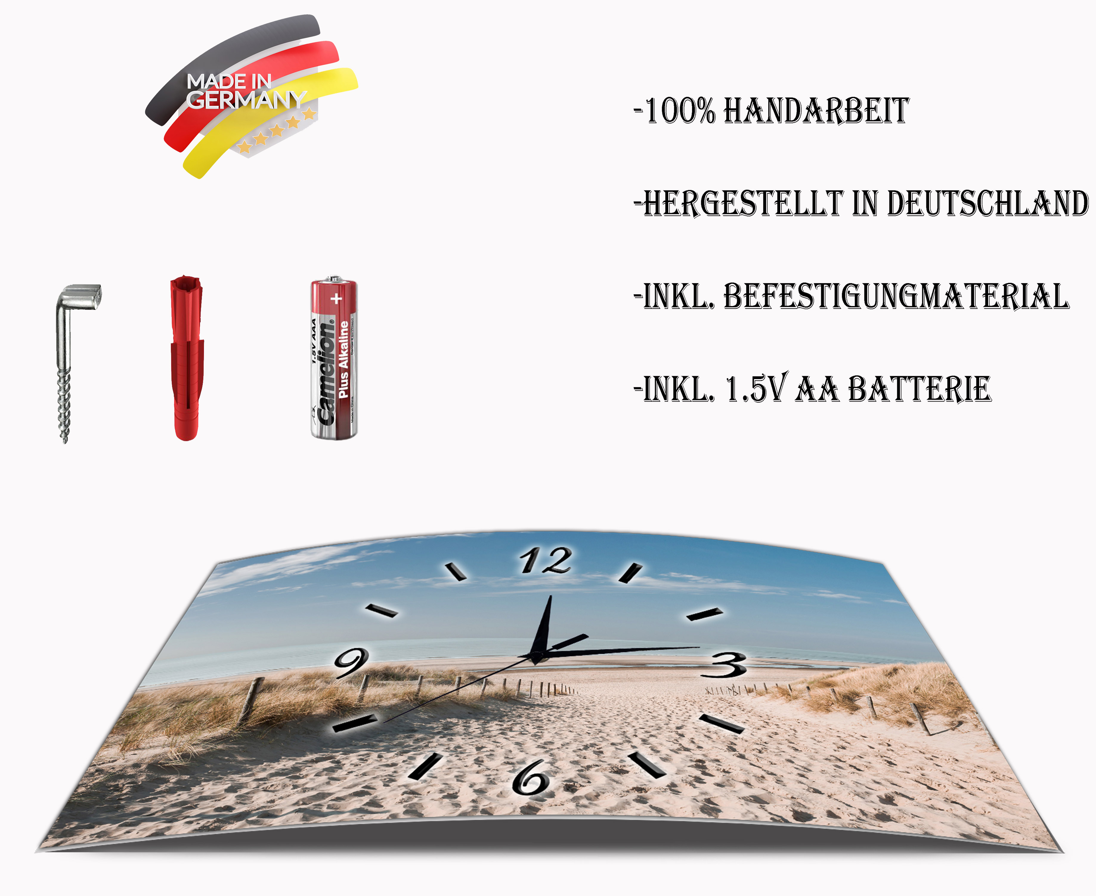 Wanduhr Funk oder Quarzuhr leise tickend Strand Meer Nordsee