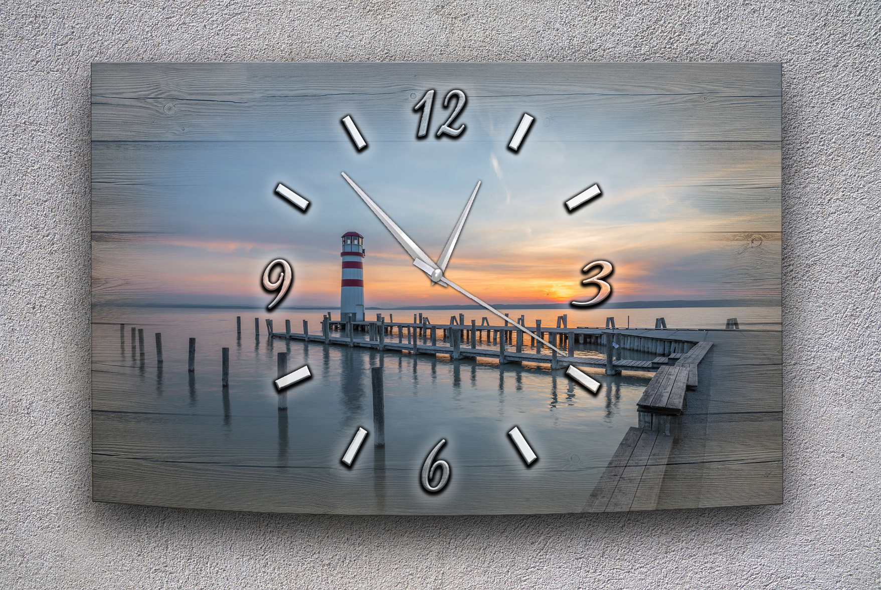 Wanduhr Funk oder Quarzuhr leise tickend Meer Leuchtturm