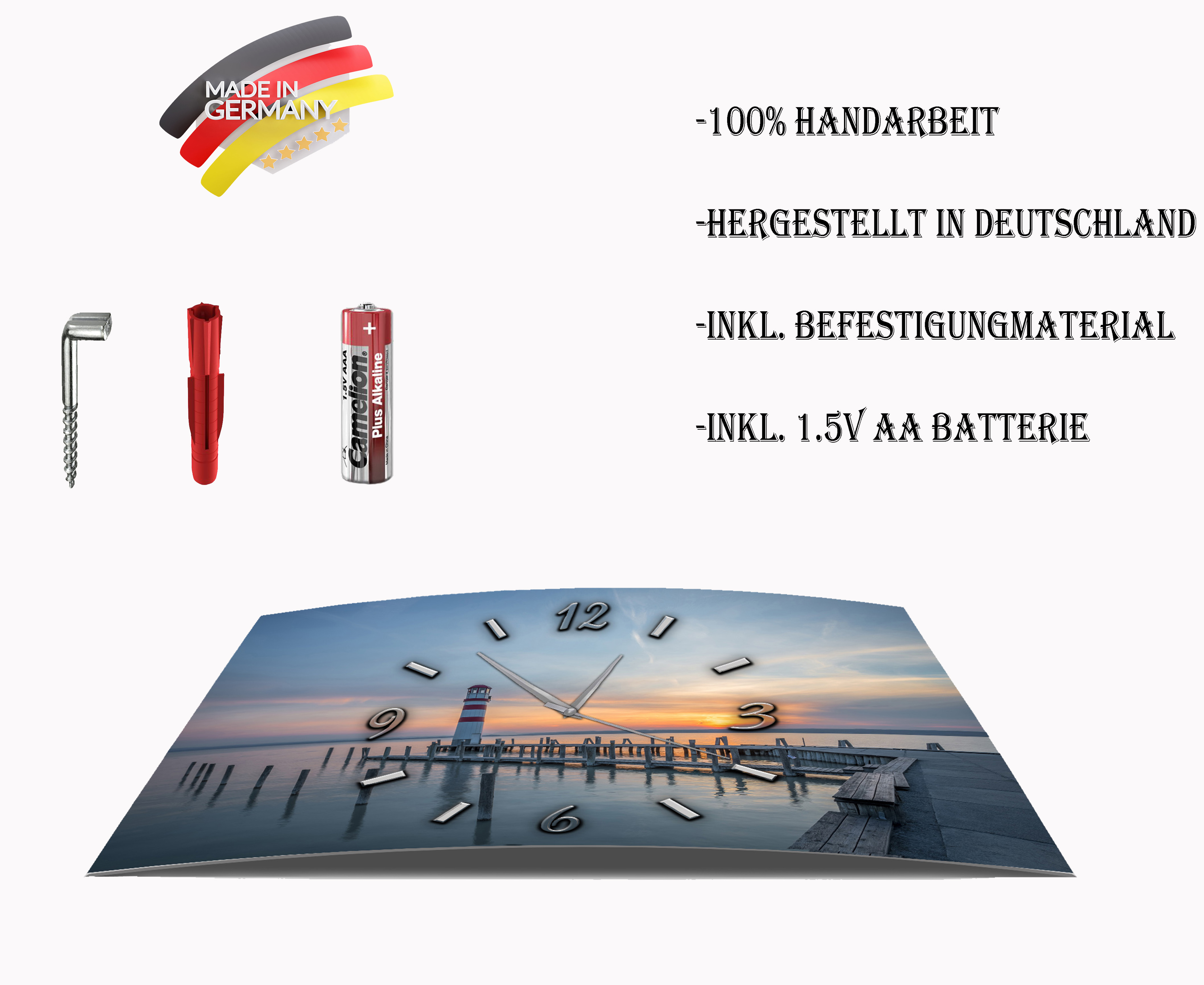 Wanduhr Funk oder Quarzuhr leise tickend Meer Leuchtturm