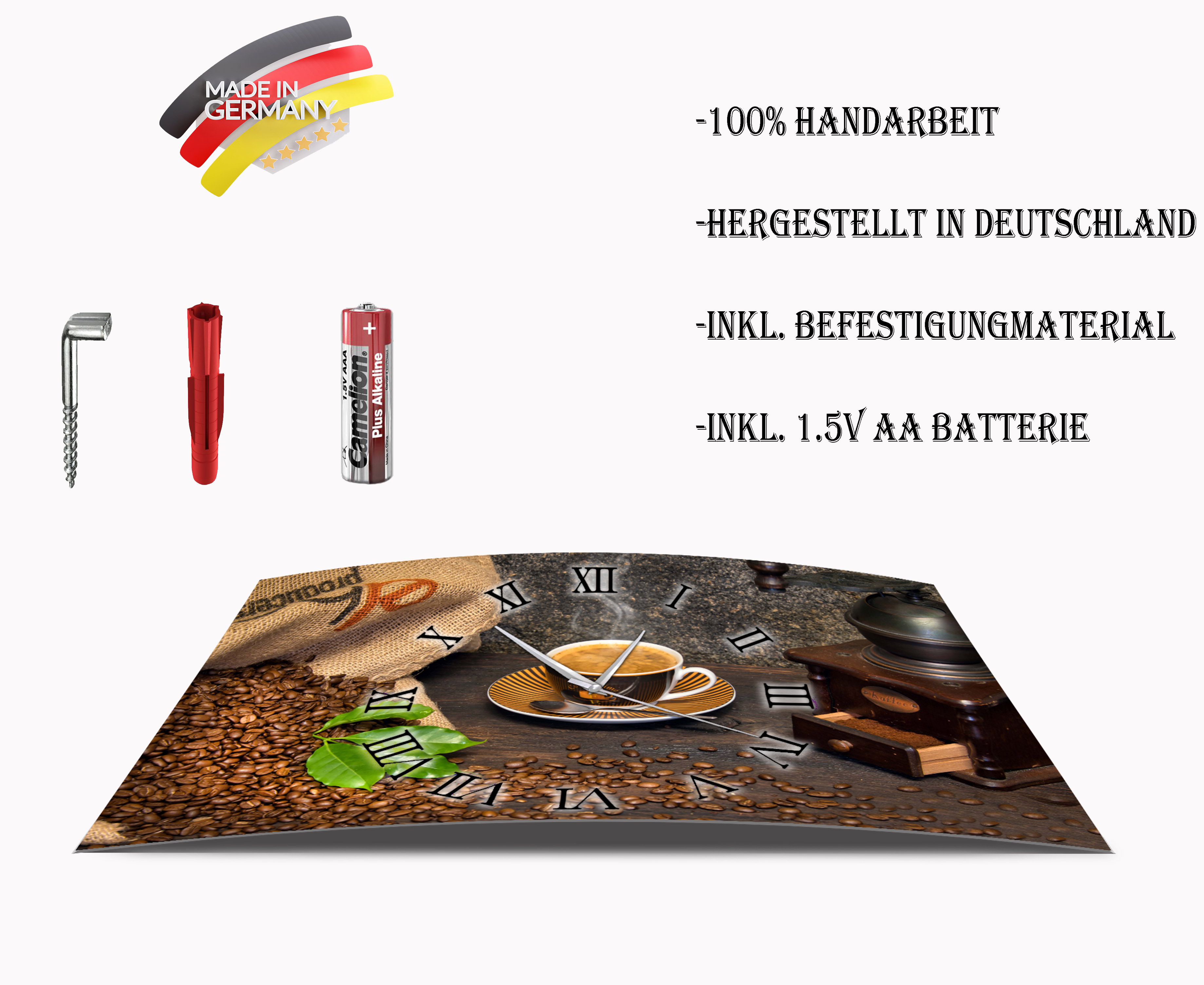 Wanduhr Funk oder Quarzuhr leise tickend Kaffe Genuss