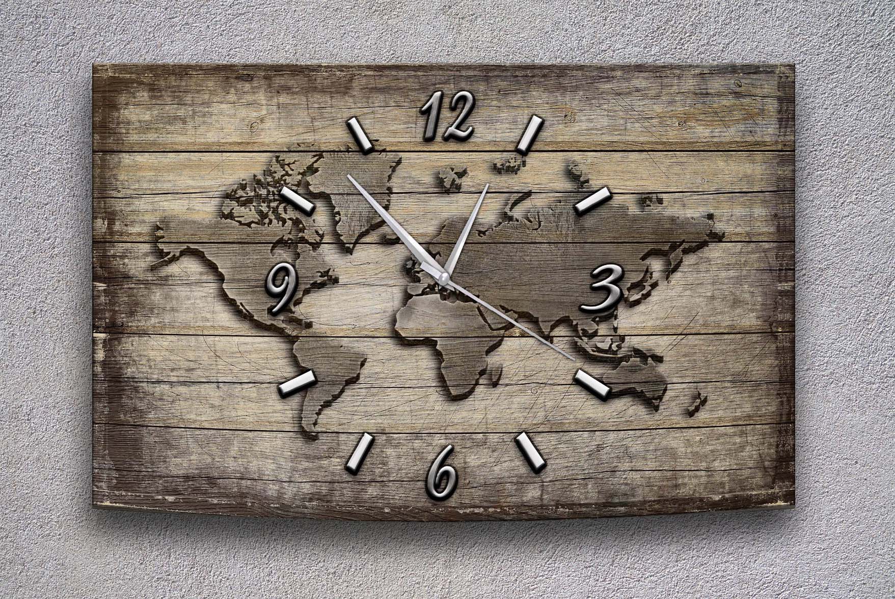 Wanduhr Funk oder Quarzuhr leise tickend Weltkarte