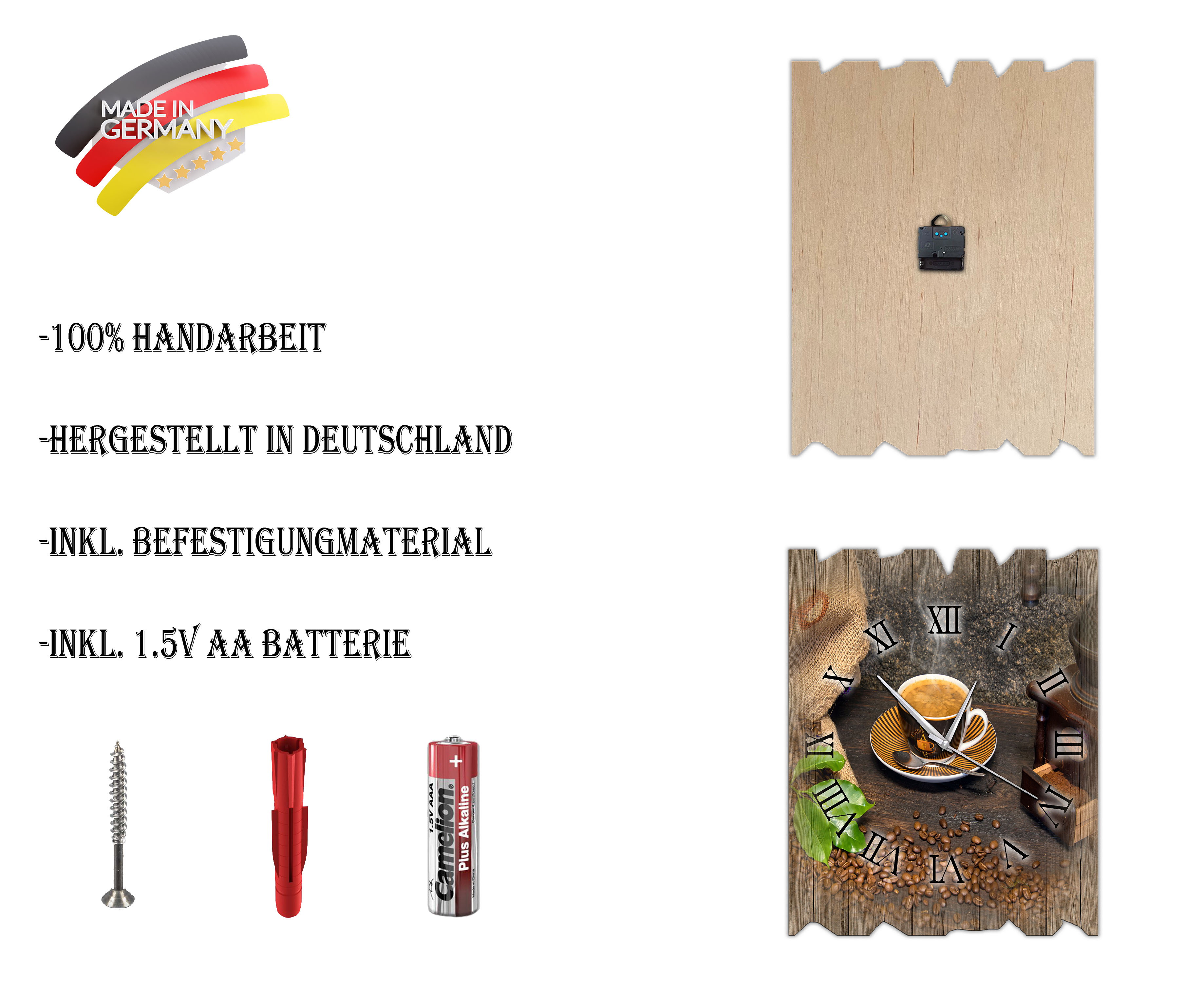 Wanduhr Holzuhr Funkuhr oder Quarzuhr Kaffe