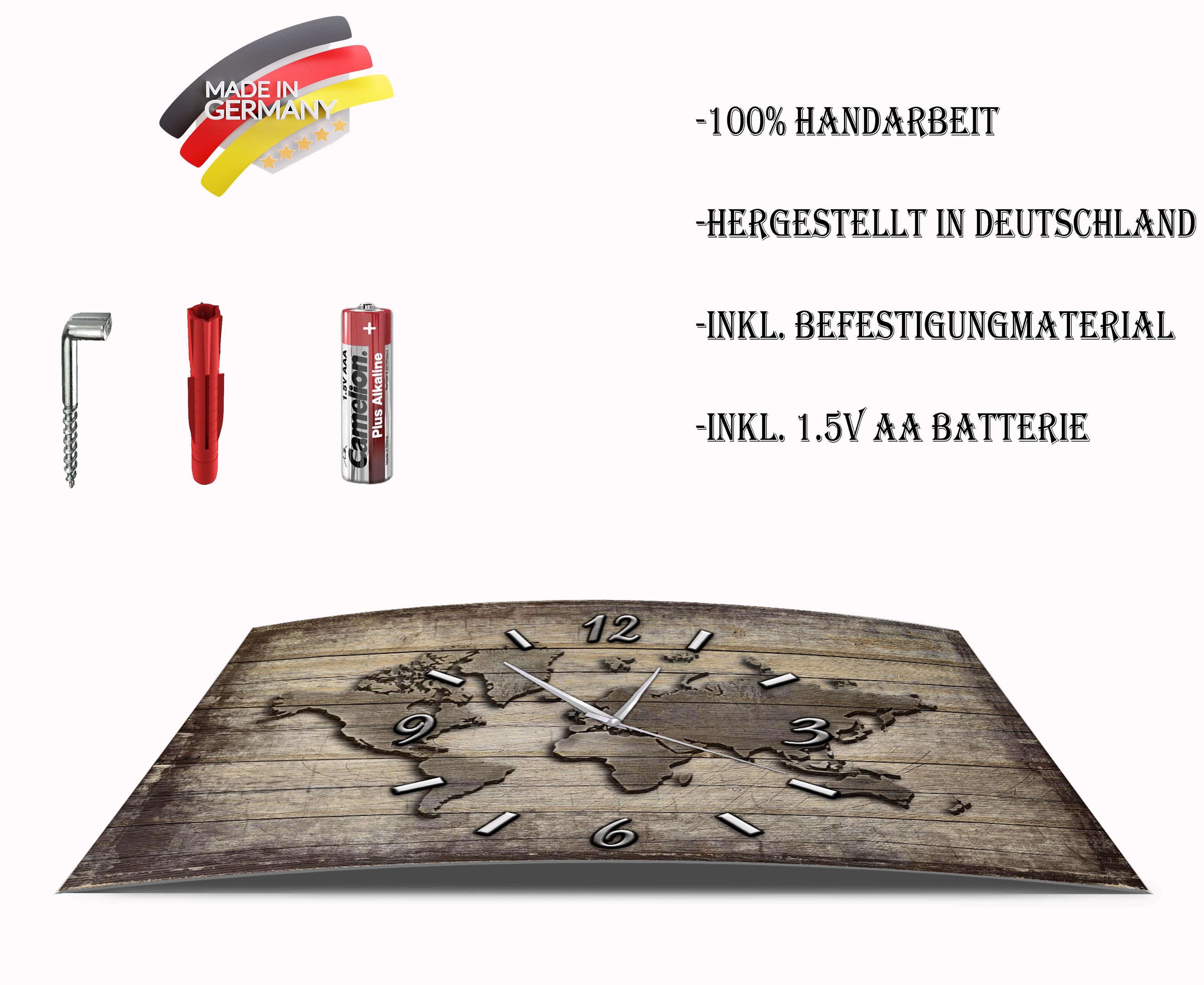 Wanduhr Funk oder Quarzuhr leise tickend Weltkarte