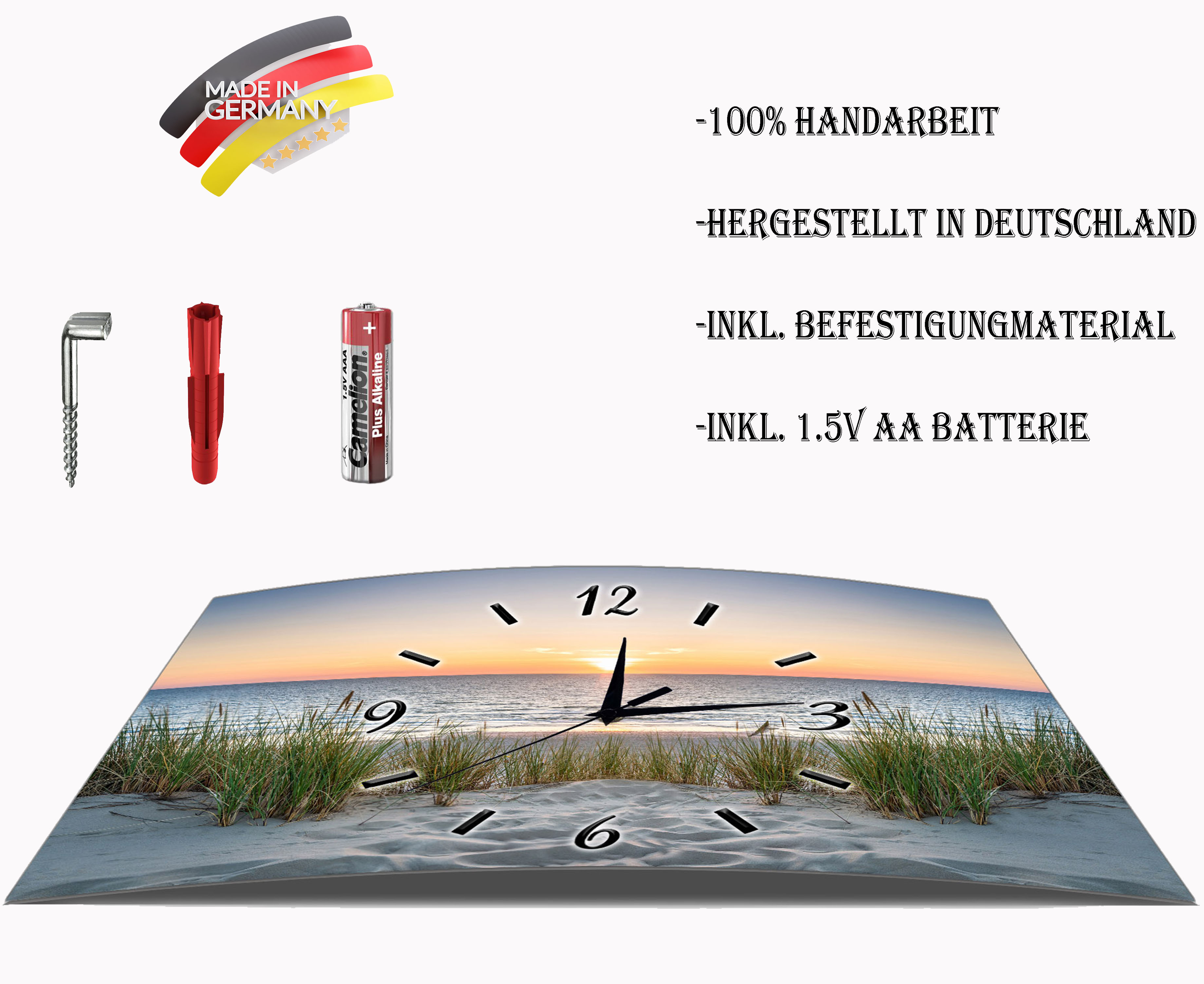 Wanduhr Funk oder Quarzuhr leise tickend Strand Meer Nordsee  50x30cm