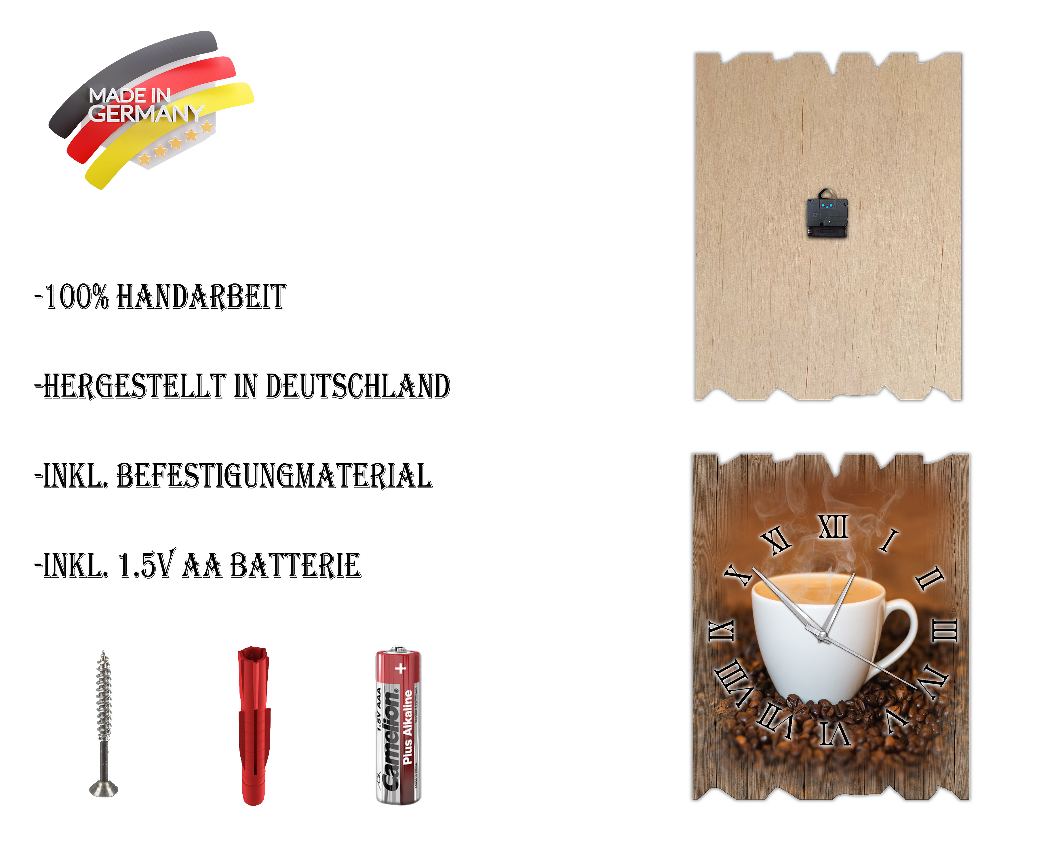 Wanduhr Holzuhr Funkuhr oder Quarzuhr Kaffe Genuss