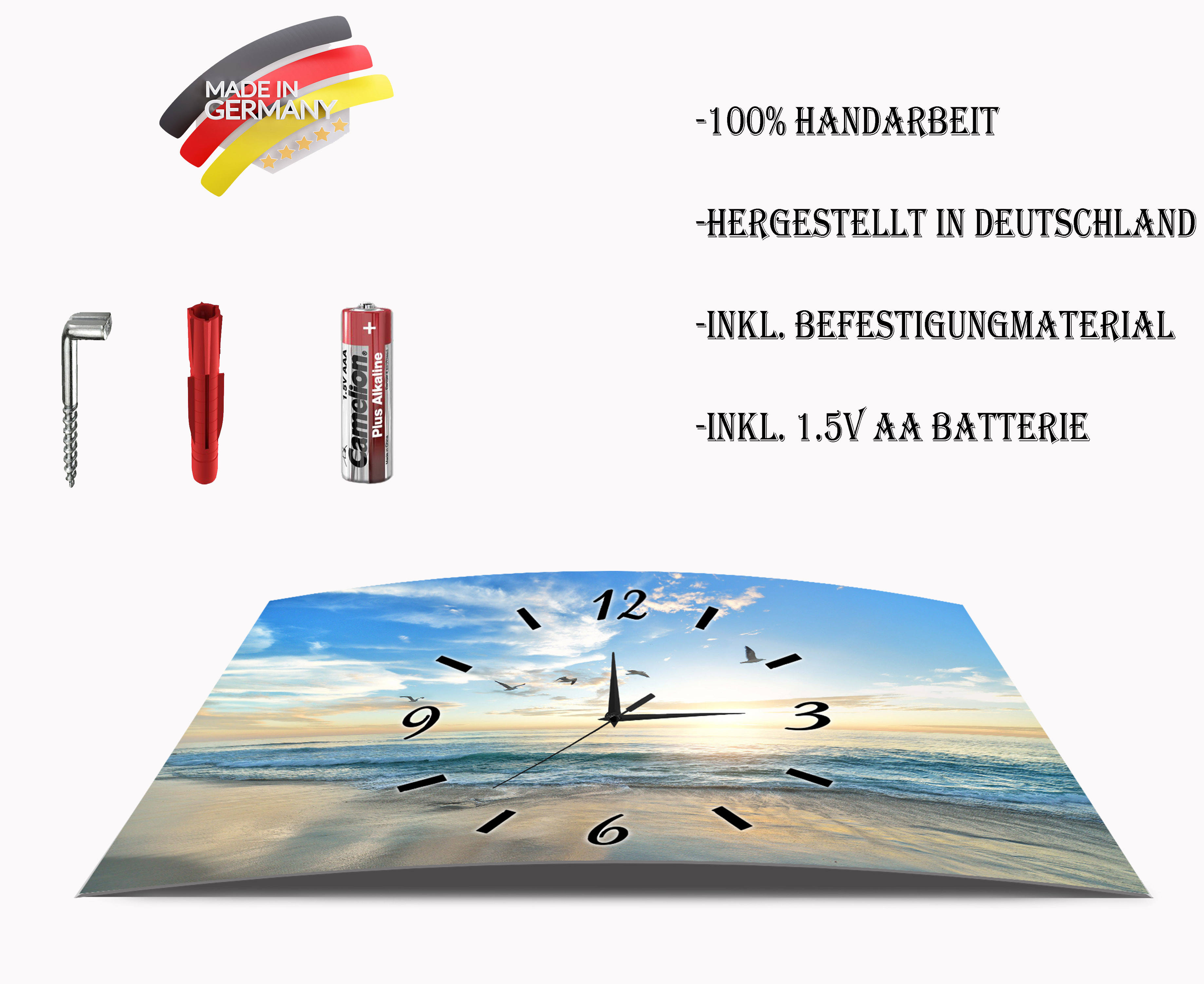 Wanduhr Funk oder Quarzuhr leise tickend Strand Meer  50x30cm